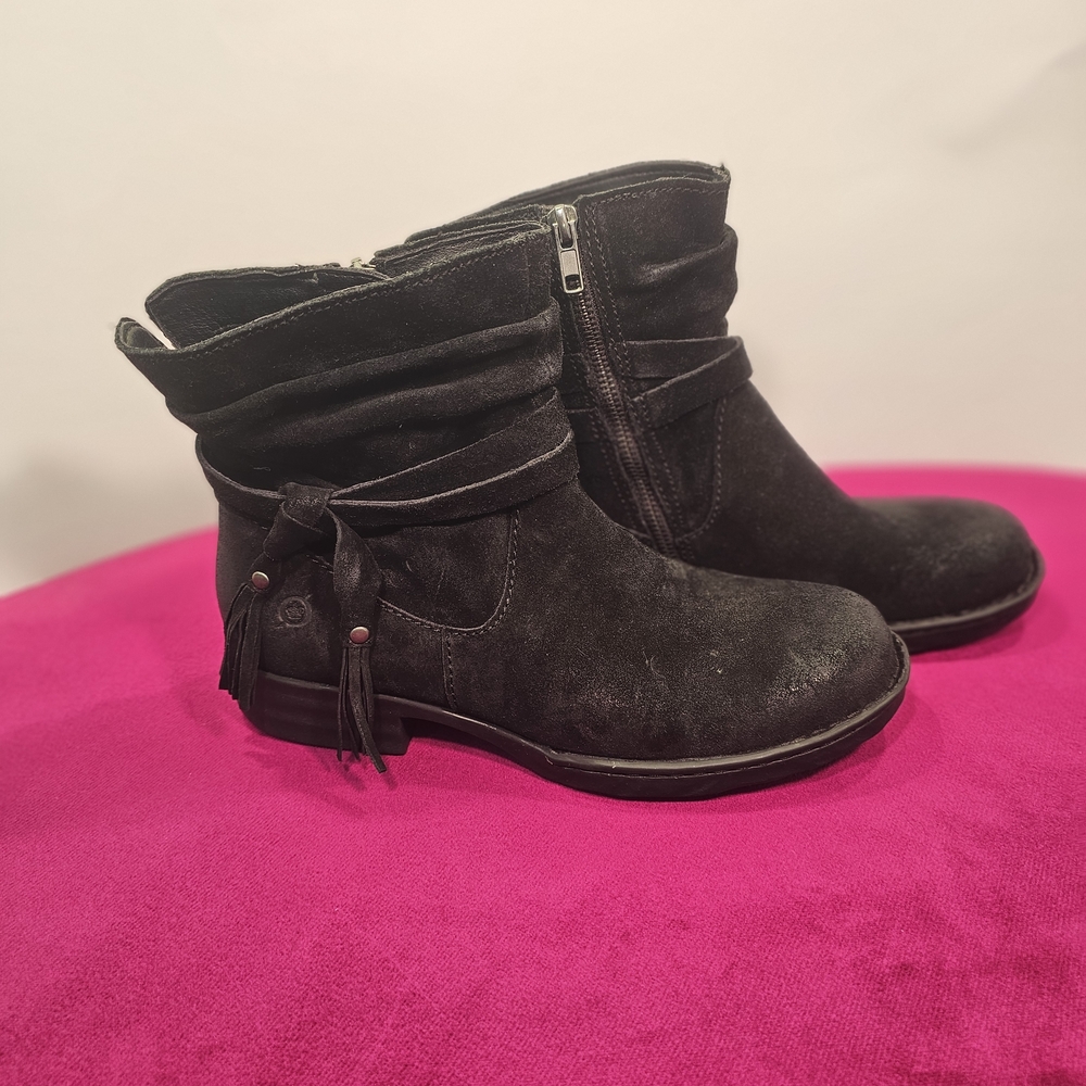 New Born Black Suede Ankle Booties with Tassel Wrap